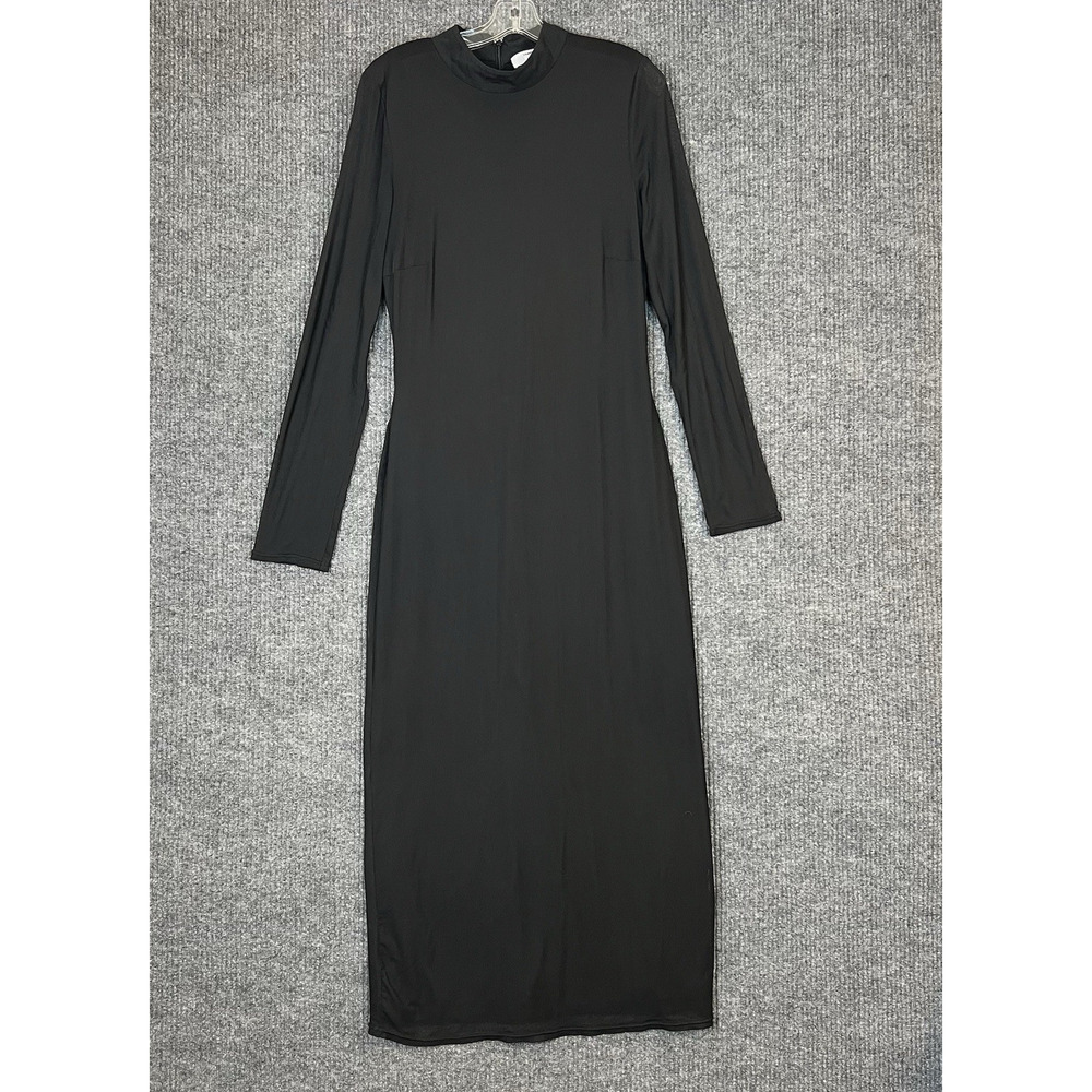 Saunders Womens Mesh Midi Dress Size 16 Black Long Sleeve High Neck Grunge